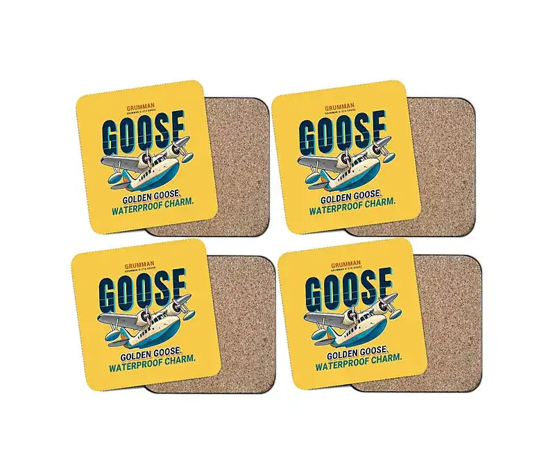 Grumman G-21A Goose - Cartoon - Coaster Set - Yellow