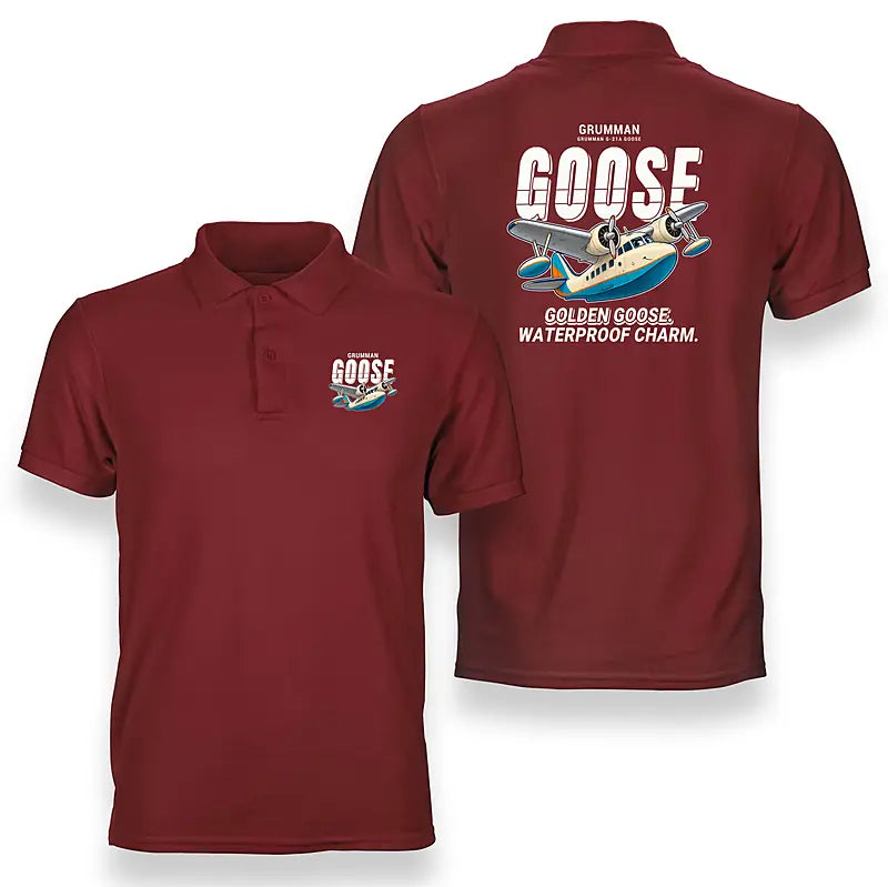Grumman G-21A Goose - Cartoon - Double-Side Polo - Red