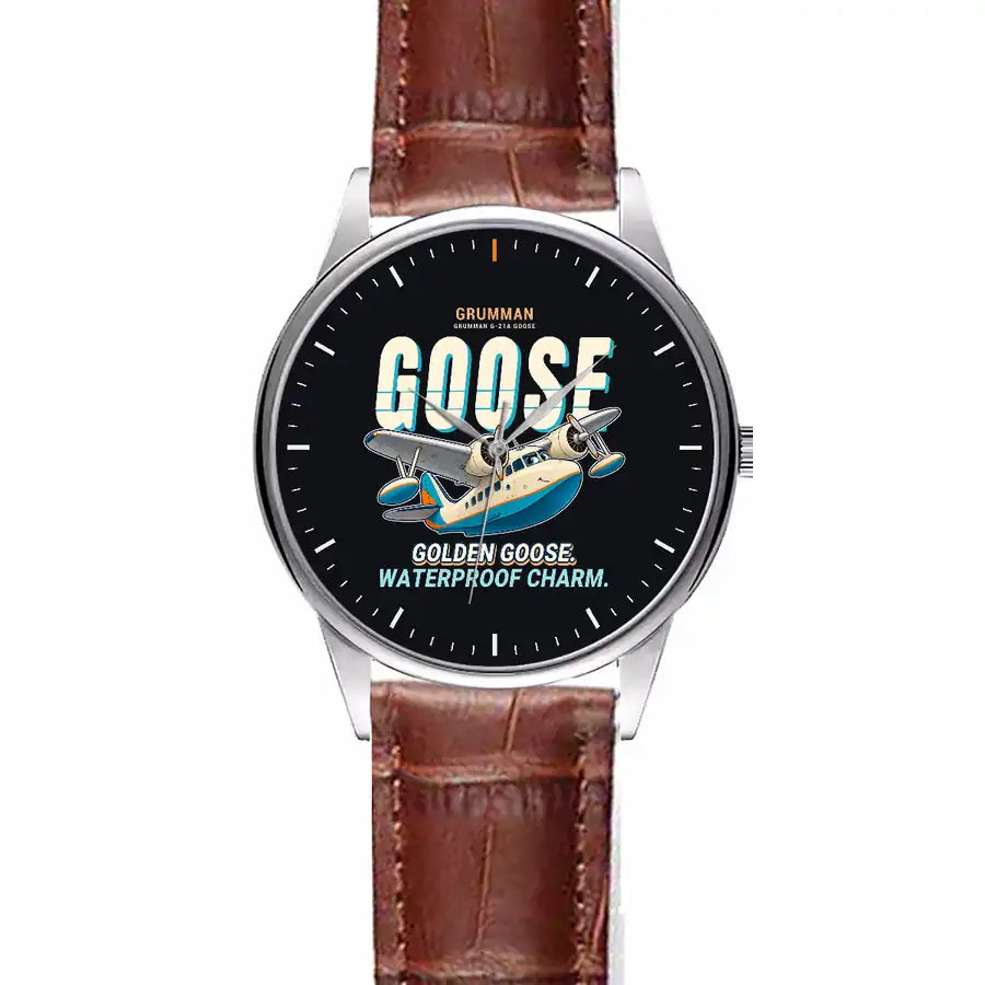 Grumman G-21A Goose - Cartoon - Leather Strap - Striped Brown Leather Strap