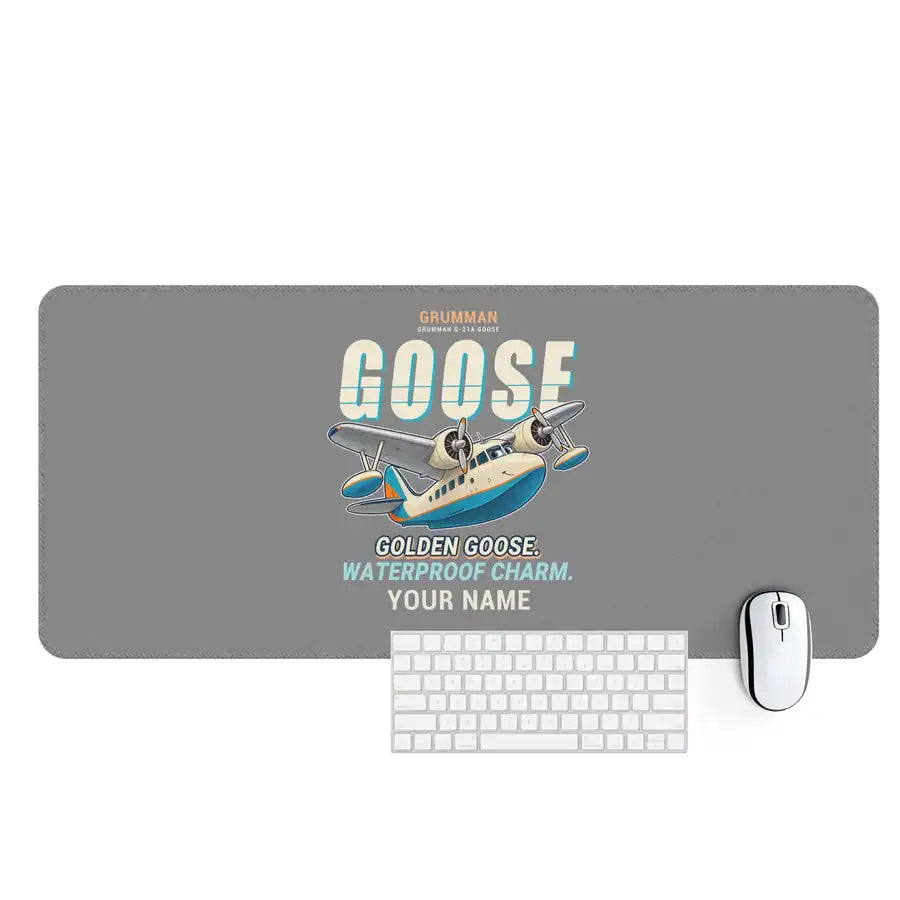 Grumman G-21A Goose - Cartoon + Name - Desk Mat - Gray