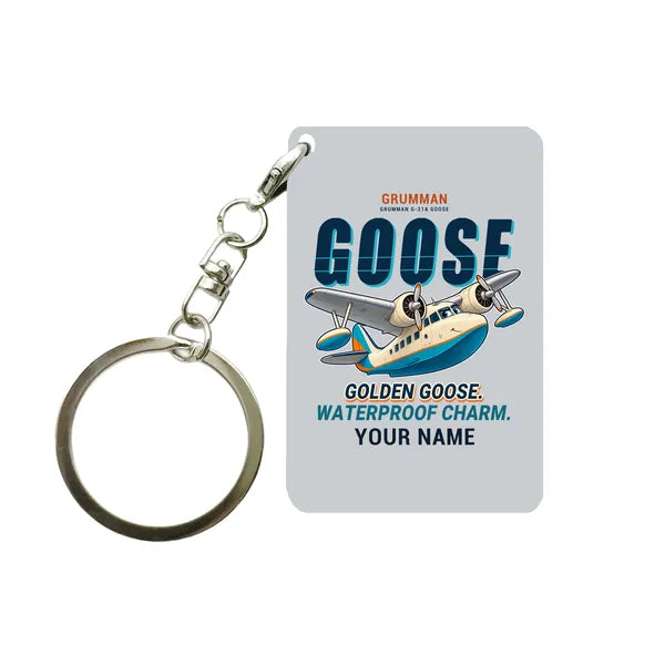 Grumman G-21A Goose - Cartoon + Name - Key Chain - Light Gray