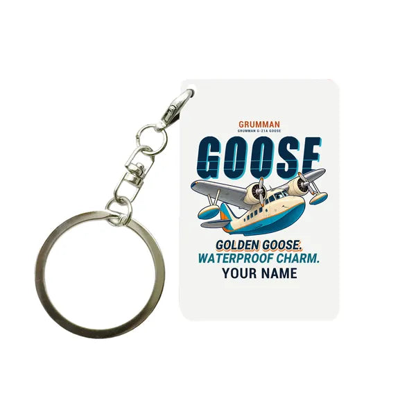 Grumman G-21A Goose - Cartoon + Name - Key Chain - White