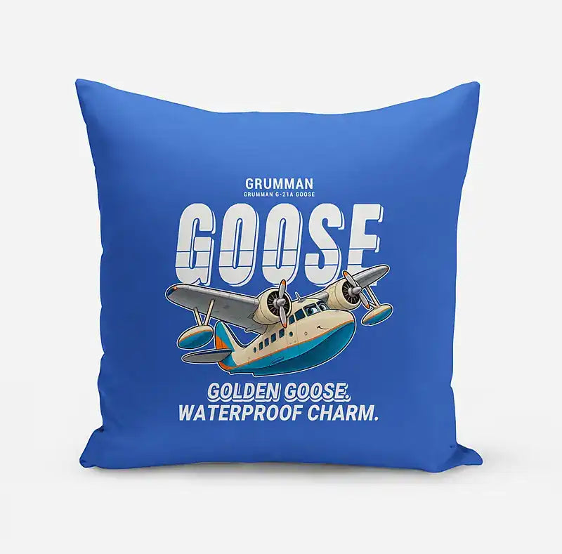 Grumman G-21A Goose - Cartoon - Pillow - Blue