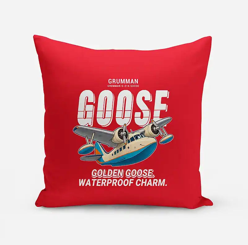 Grumman G-21A Goose - Cartoon - Pillow - Red