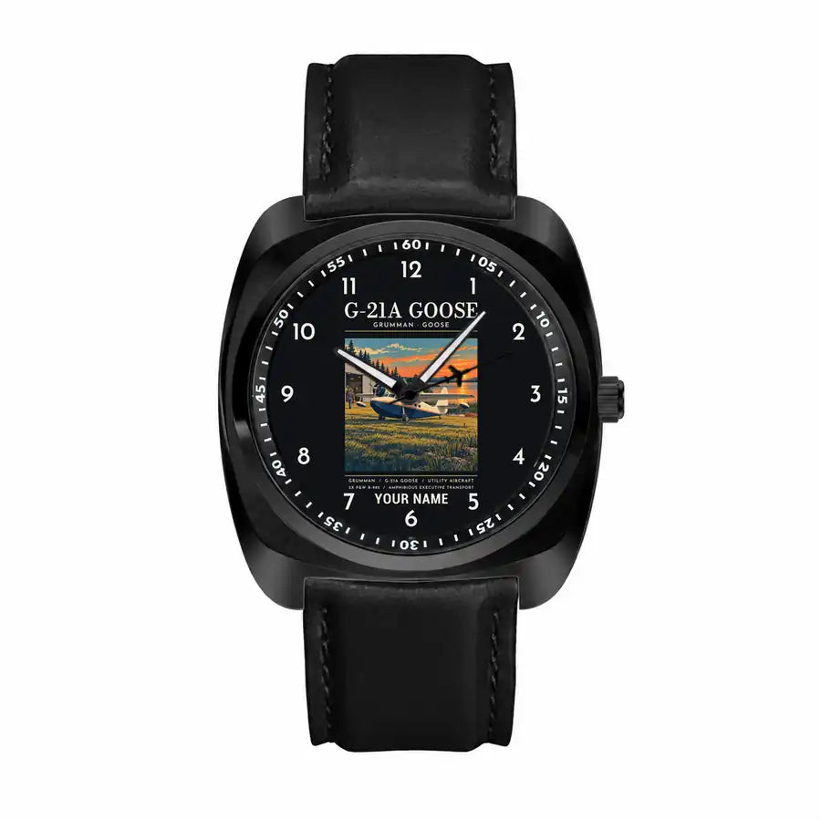 Grumman G-21A Goose - Poster + Name - Luxury Cushion - Black and Black Strap