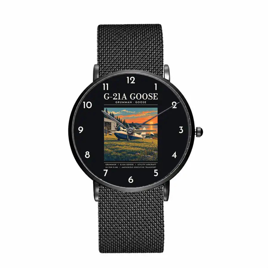 Grumman G-21A Goose - Poster - Slim Mesh - Black and Stainless Steel Strap