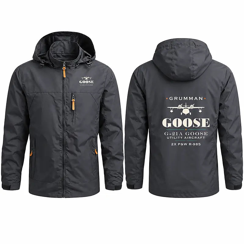Grumman G-21A Goose Stylish Jackets - Hooded Windbreaker - Heritage - Charcoal