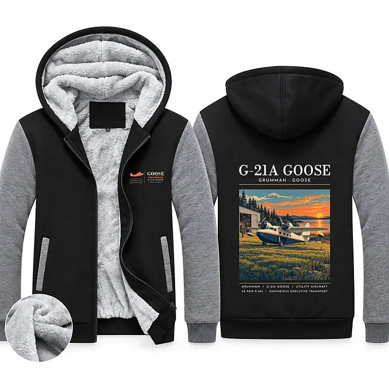 Grumman G-21A Goose Zipped Sweatshirts - Poster - Black & Gray