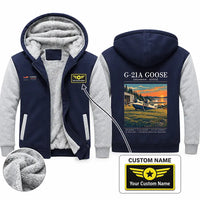 Thumbnail for Grumman G-21A Goose Zipped Sweatshirts - Poster + Name - Navy & Gray