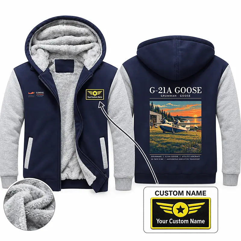 Grumman G-21A Goose Zipped Sweatshirts - Poster + Name - Navy & Gray