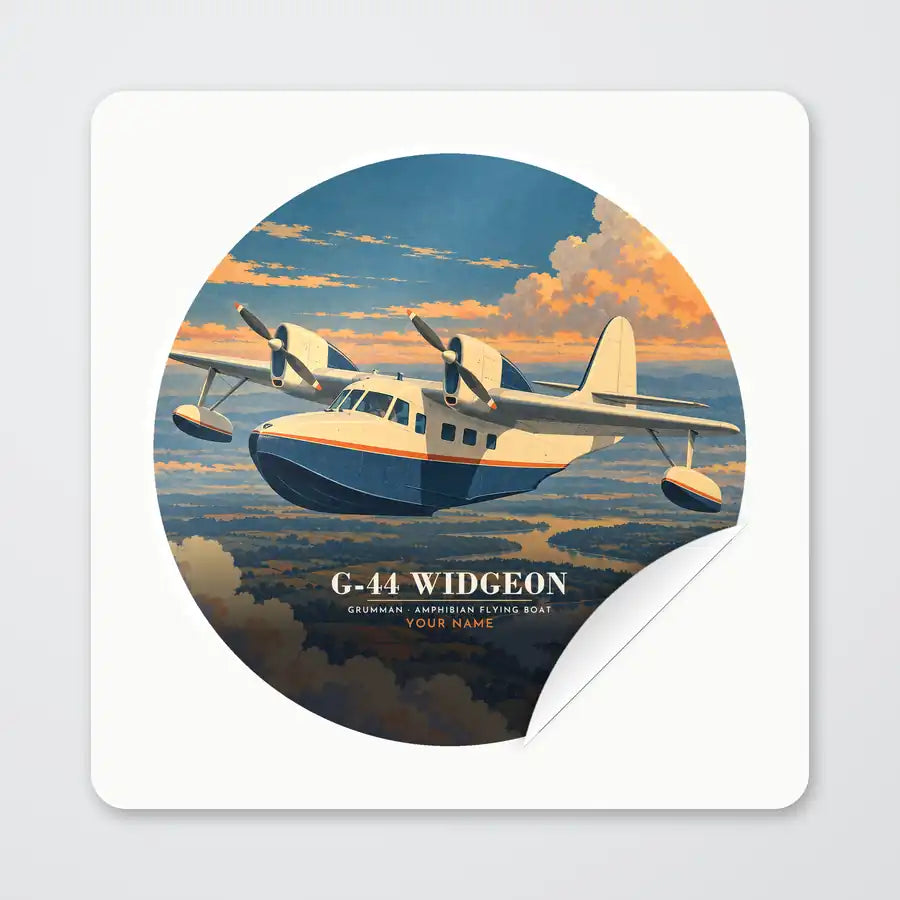 Grumman G-44 Widgeon - 3D + Name - Circle Sticker - Peel
