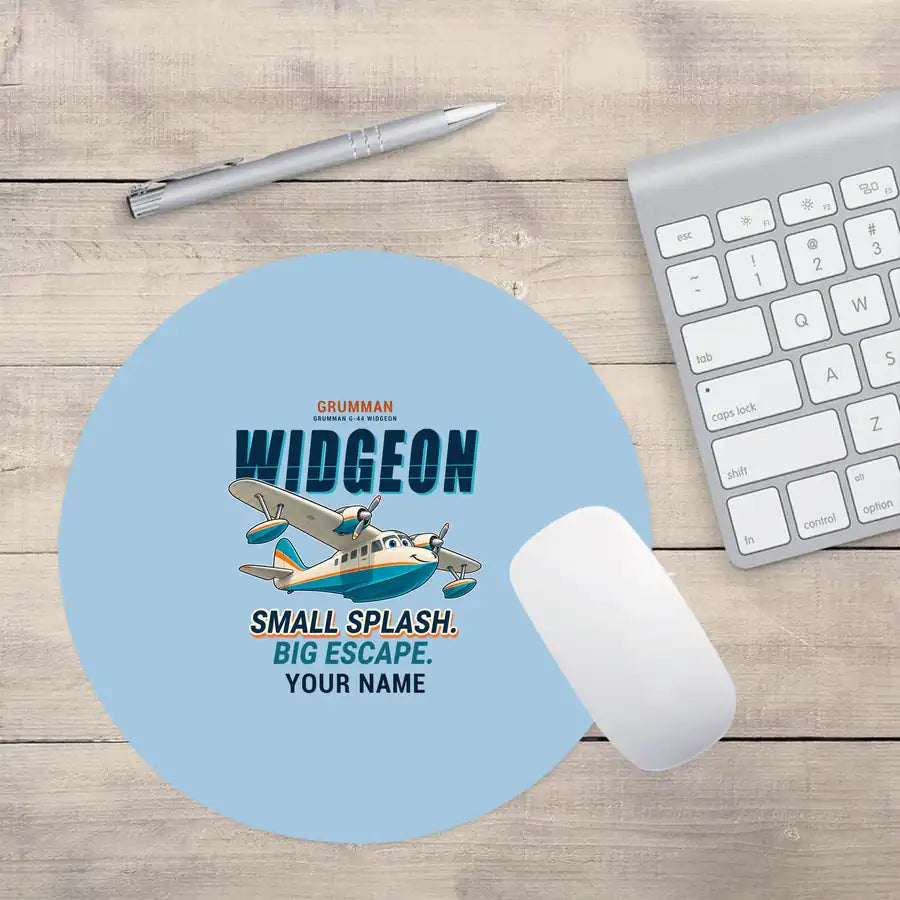 Grumman G-44 Widgeon - Cartoon + Name - Round Mouse Pad - Light Blue