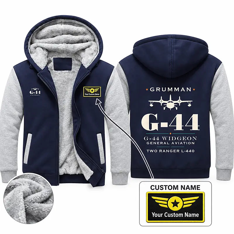 Grumman G-44 Widgeon Zipped Sweatshirts - Heritage + Name - Navy & Gray