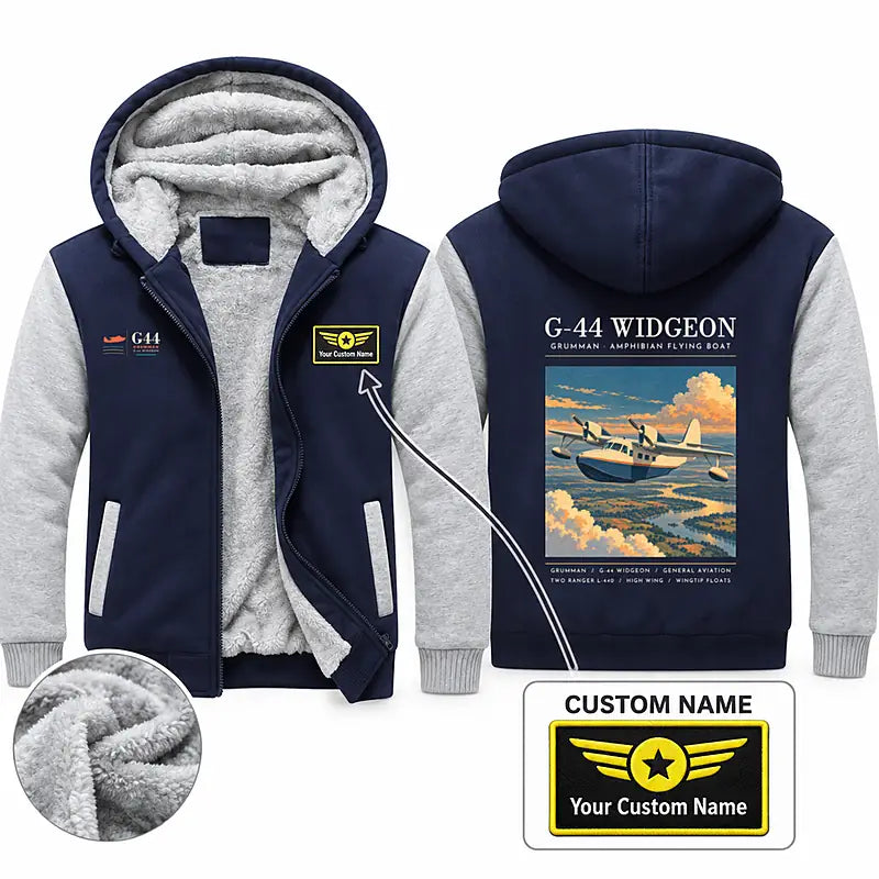 Grumman G-44 Widgeon Zipped Sweatshirts - Poster + Name - Navy & Gray
