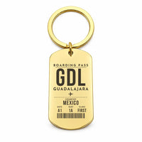 Thumbnail for Guadalajara International Airport GDL - Key Chain - Boarding Pass Style - Gold