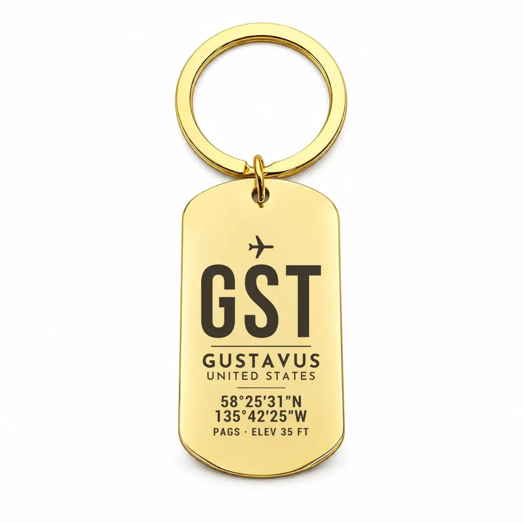 Gustavus Airport GST - Key Chain - Original Design - Gold