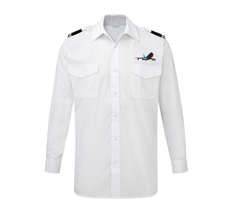 Multicolor Airplane Designed Long Sleeve Pilot Shirts