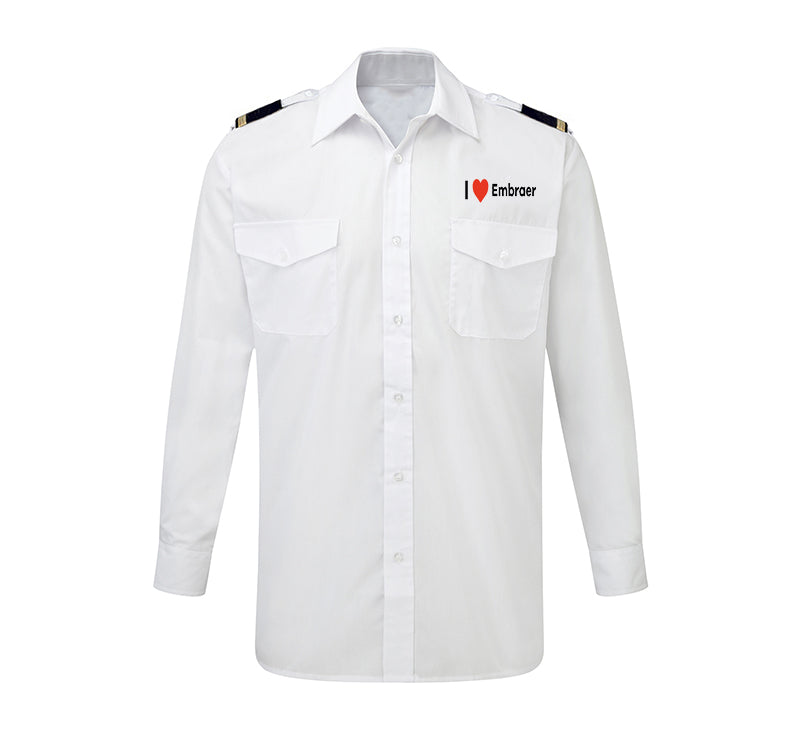 I Love Embraer Designed Long Sleeve Pilot Shirts