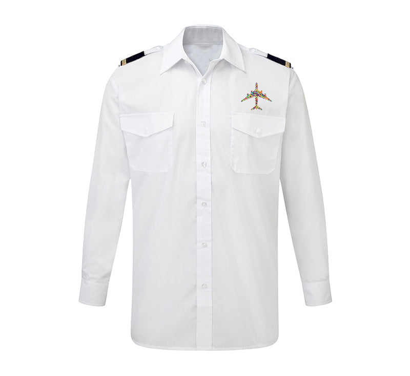 Colourful Airplane Designed Long Sleeve Pilot Shirts