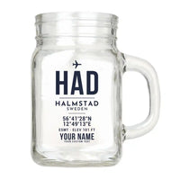 Thumbnail for Halmstad Airport (HAD) Glasses - ID Tag + Name - Cocktail Glass (Mason Jar)