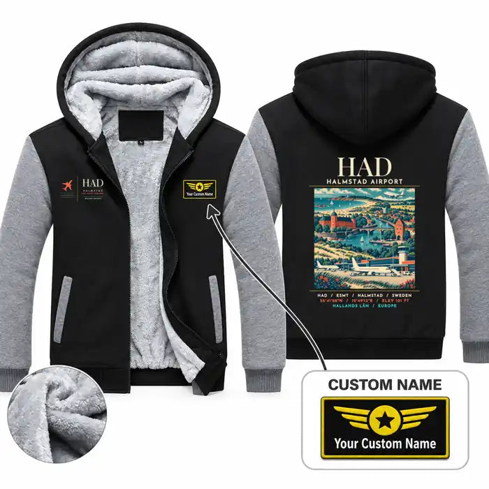 Halmstad Airport (HAD) Zipped Sweatshirts - Poster + Name - Black & Gray
