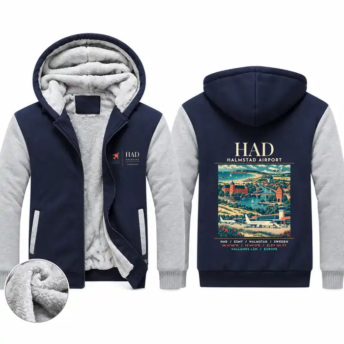 Halmstad Airport (HAD) Zipped Sweatshirts - Poster - Navy & Gray