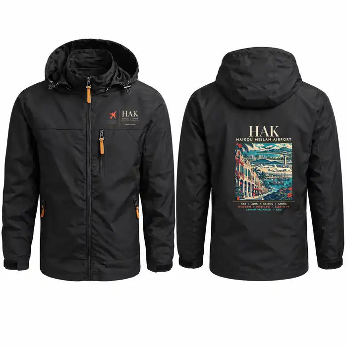 Haikou Meilan International Airport (HAK) Stylish Jackets - Hooded Windbreaker - Poster - Black