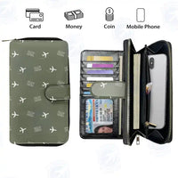 Thumbnail for Haikou Meilan International Airport (HAK) Leather Wallets - Zip Long Wallet - Pattern - Green Army