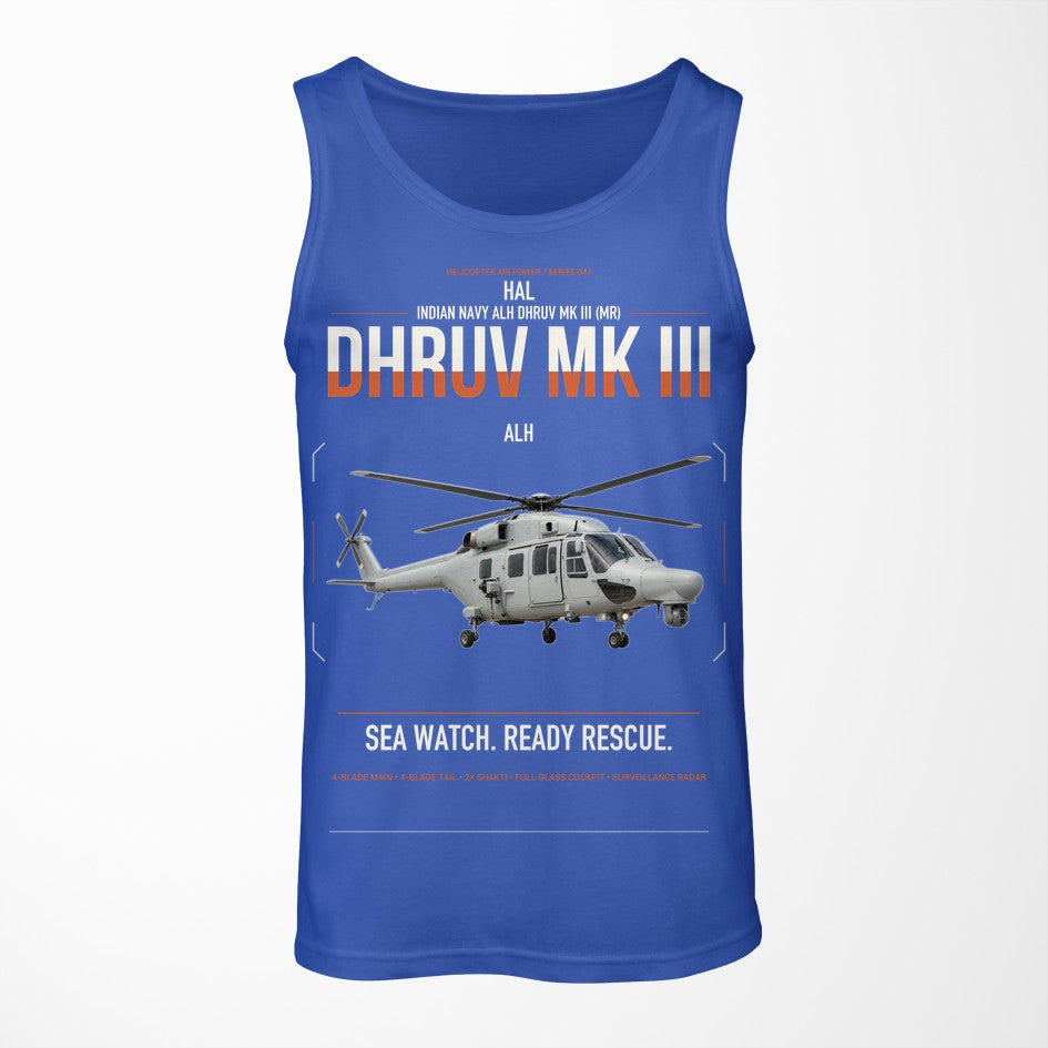 HAL ALH Dhruv Mk III design on blue tank top