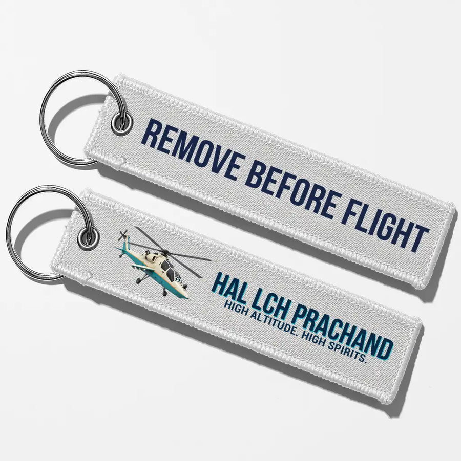 Cartoon HAL LCH Prachand Aviator Key Chains - White - Remove Before Flight