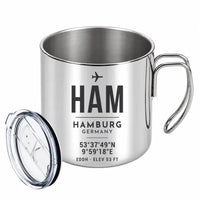 Thumbnail for Hamburg Airport Helmut Schmidt (HAM) Stainless Steel Mugs - ID Tag - Portable Mug - Silver