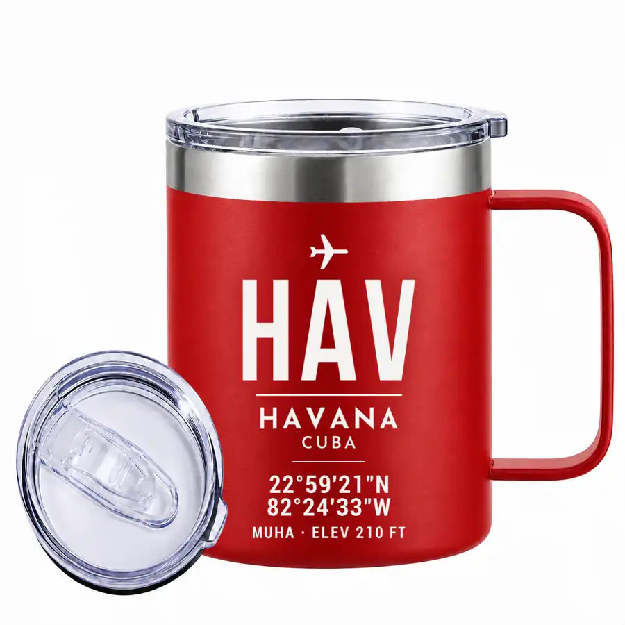 Havana José Martí International Airport (HAV) Stainless Steel Mugs - ID Tag - Stainless Steel Mug - 14 oz / 400ML - Red