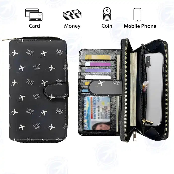Havana José Martí International Airport (HAV) Leather Wallets - Zip Long Wallet - Pattern - Black