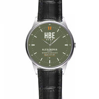 Thumbnail for Borg El Arab Airport (HBE) Aviator Watches - Classic - Green Army - Leather Strap - Striped Black Leather Strap