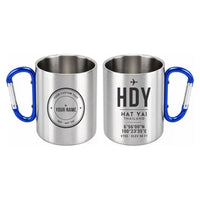 Thumbnail for Hat Yai International Airport (HDY) Stainless Steel Mugs - ID Tag + Custom Back - Outdoors Mug - Blue