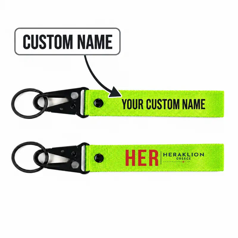 Heraklion International Airport “Nikos Kazantzakis” (HER) Hawk-Shaped Key Chains - Hawk Key Chain - Tag - Light Green + NAME