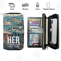 Thumbnail for Heraklion International Airport “Nikos Kazantzakis” (HER) Leather Wallets - Zip Long Wallet - Scene + Name