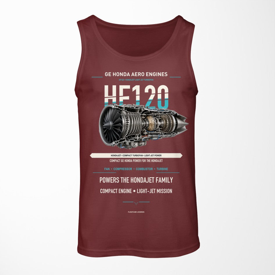 HF120 design on dark red tank top
