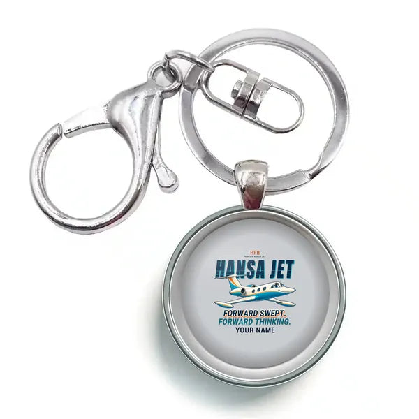HFB 320 Hansa Jet - Cartoon + Name - Circle Key Chain - Light Gray