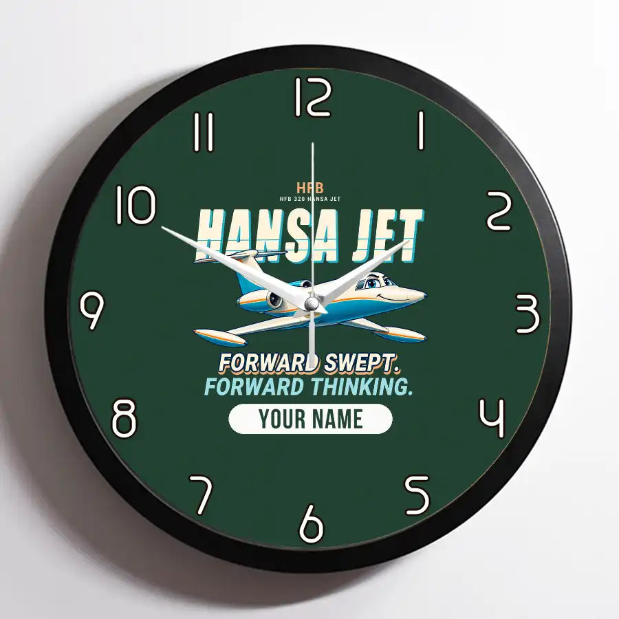 HFB 320 Hansa Jet - Cartoon + Name - Framed - Dark Green