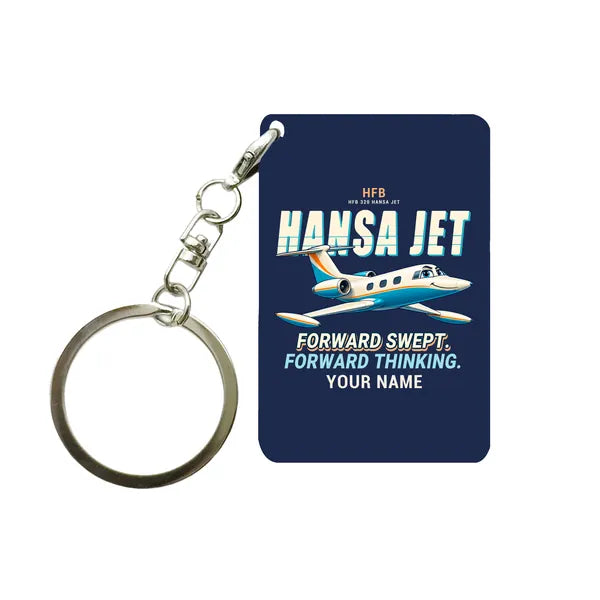 HFB 320 Hansa Jet - Cartoon + Name - Key Chain - Navy Blue