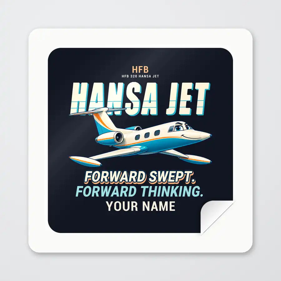HFB 320 Hansa Jet - Cartoon + Name - Square Sticker - Peel