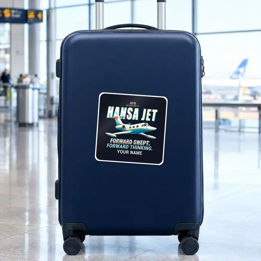 HFB 320 Hansa Jet - Cartoon + Name - Square Sticker - Suitcase
