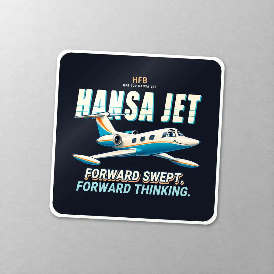 HFB 320 Hansa Jet - Cartoon - Square Sticker - Close-up