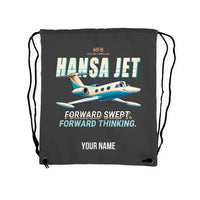 Thumbnail for HFB 320 Hansa Jet - Drawstring Bag - Cartoon + Name - Gray