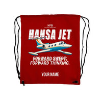 Thumbnail for HFB 320 Hansa Jet - Drawstring Bag - Cartoon + Name - Red