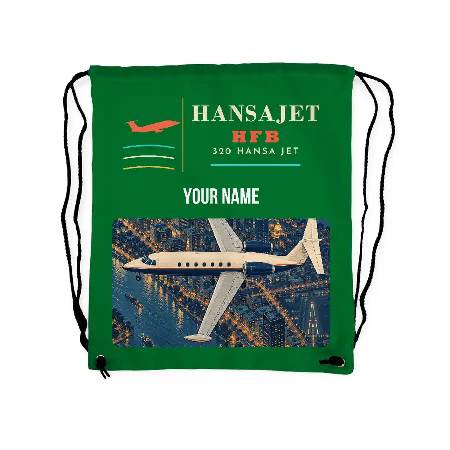 HFB 320 Hansa Jet - Drawstring Bag - Classic + Name - Green