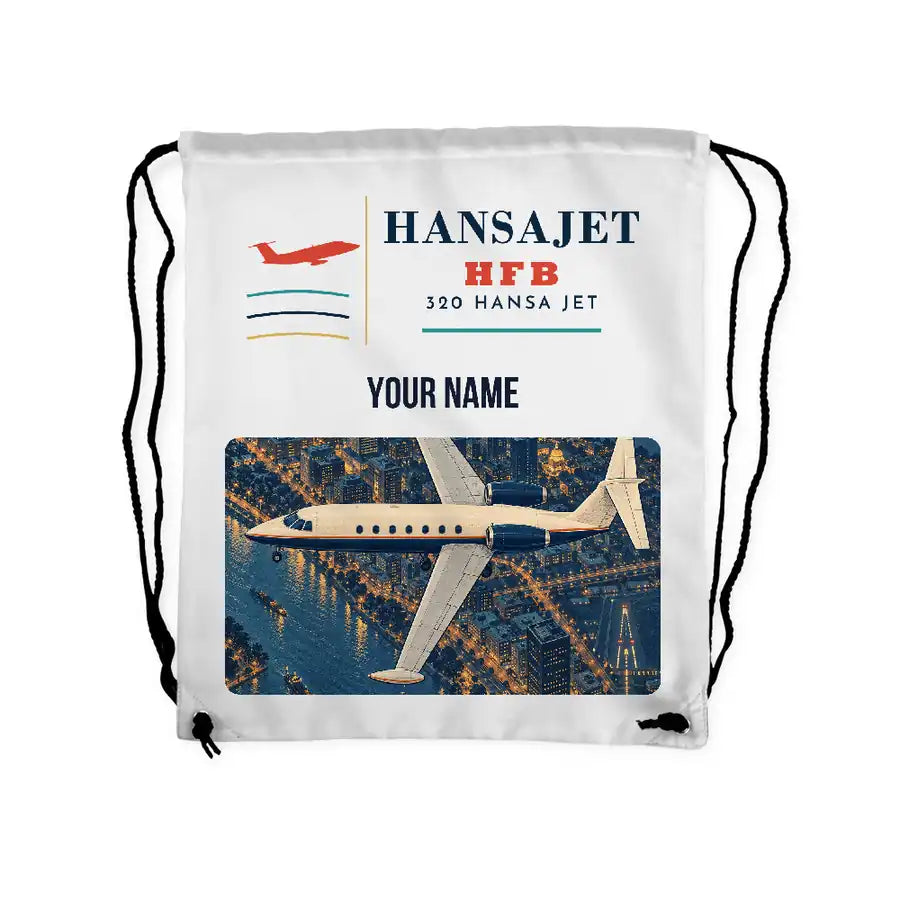 HFB 320 Hansa Jet - Drawstring Bag - Classic + Name - White