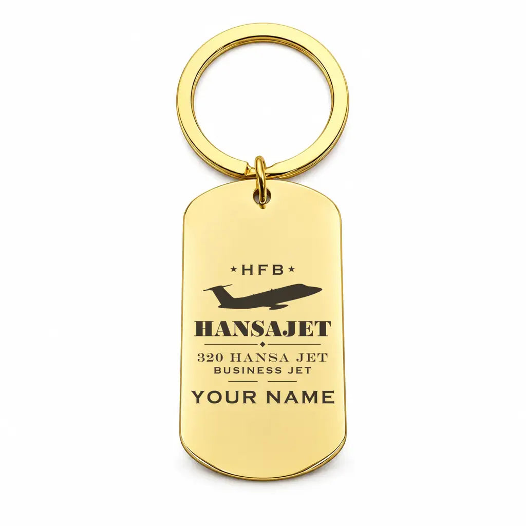 HFB 320 Hansa Jet - Key Chain - Heritage + Name - Gold