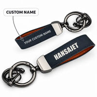 Thumbnail for HFB 320 Hansa Jet - Leather Key Chain - Horseshoe Buckle - Heritage - Navy Blue + Name